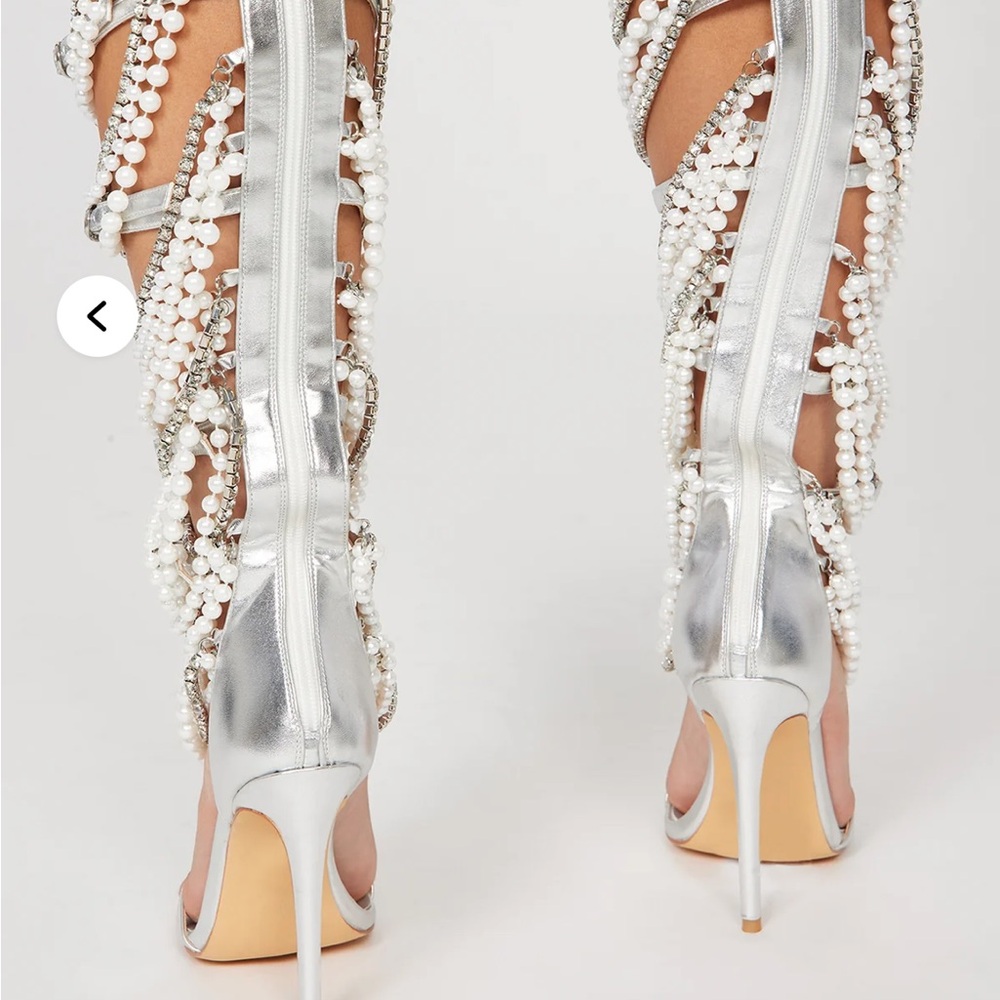 Fashion Nova Silver Heels with Pearl Accents